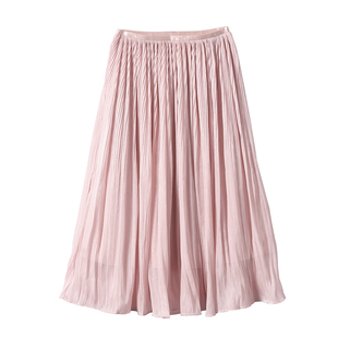 淘么淘 美入心魄 流光溢彩奶珠光丝滑垂感压褶松紧高腰网纱半身裙