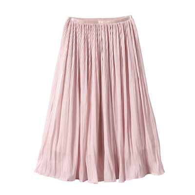 淘么淘 美入心魄 流光溢彩奶珠光丝滑垂感压褶松紧高腰网纱半身裙
