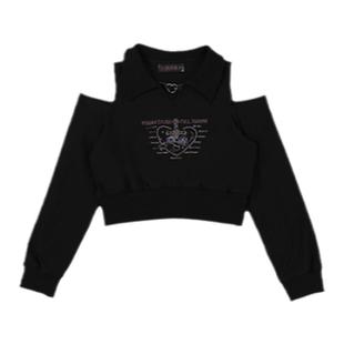 西洋果子原创黄昏情书露肩修身短款卫衣少女甜辣上衣显瘦秋冬黑色