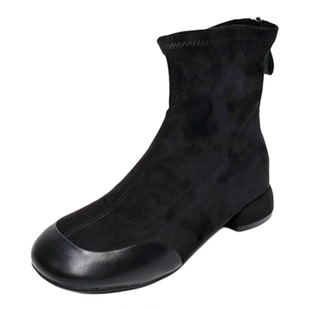 宽胖脚肥大码女鞋41-43弹力靴2025新款低跟柔软秀气短靴5601-1