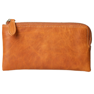 真皮长款钱包女头层牛皮复古拉链手拿零钱简约超薄便携卡包收纳包