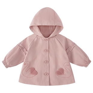 [纯棉抗菌]女童风衣秋冬新款加绒防风宝宝法式上衣儿童春装外套