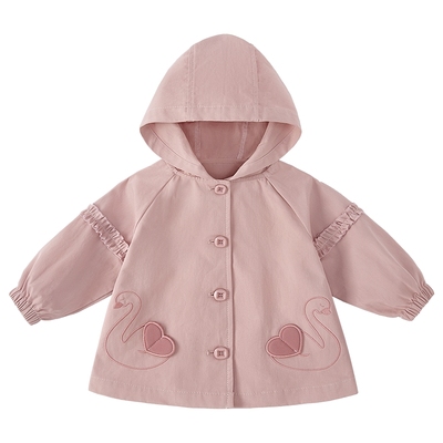 [纯棉抗菌]女童风衣秋冬新款加绒防风宝宝法式上衣儿童春装外套