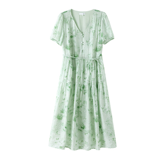 OSA欧莎法式海边度假V领连衣裙女夏季新款水墨印花夏日绝美小裙子