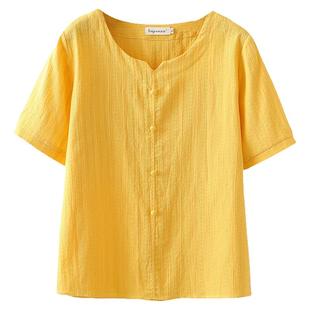 短袖套头提花纯棉小衫女2025夏季新款中老年妈妈装宽松洋气上衣服