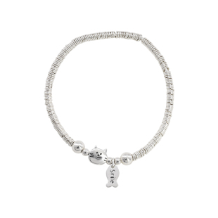 suzyacc kr简约串珠纯银小盘缠小猫吃鱼手链轻奢小众百搭精致手饰