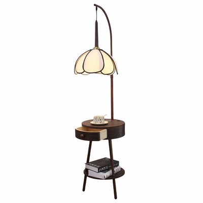 法式网红卧室落地灯中古风客厅茶几边几复古床头柜台灯置物架一体