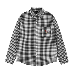 lemanism腊肠狗格子衬衫男长袖2025春秋情侣款短袖寸衣防晒衬衣女