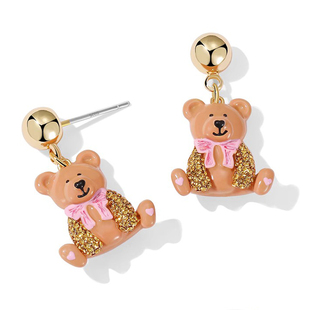 Juicy Grape立体可爱小熊耳环珐琅耳夹原创设计耳钉女友闺蜜礼物