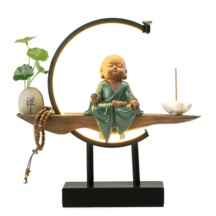 紫砂茶宠倒流香创意灯圈禅意小和尚茶桌茶台小摆件精品家居装饰品