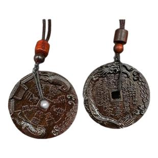 天然雷击木紫薇讳山鬼开花钱真品光道家护身符法器金过光咒牌吊坠