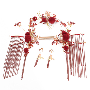 新娘敬酒服头饰新款结婚红色婚纱礼服发箍发饰高档中式婚礼配饰品