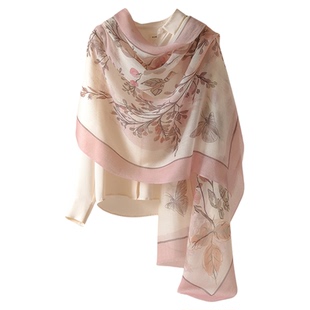 粉色纯山羊绒围巾女士披肩丝巾100羊毛轻薄款高端大牌高级感冬季