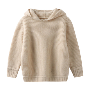 儿童帽衫纯山羊绒男童大童2025秋季加厚女童针织连帽秋冬毛衣外套