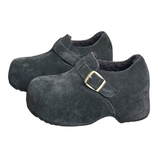 真皮丑萌大头勃肯鞋女25冬新款6CM内增高小个子卡皮巴拉保暖棉鞋