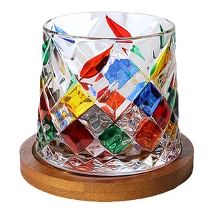 VIANNA丨点钻·RELIEF威士忌酒杯旋转带底座洋酒杯浮雕啤酒杯礼物