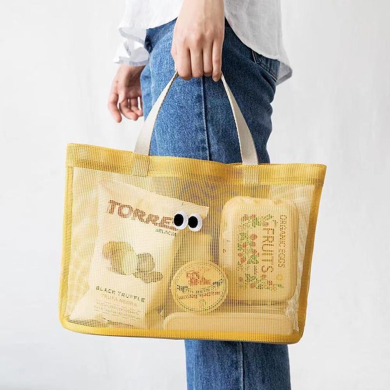 上班族手提杂物袋购物单肩收纳拎袋包网眼手提包沙滩包海边镂空包