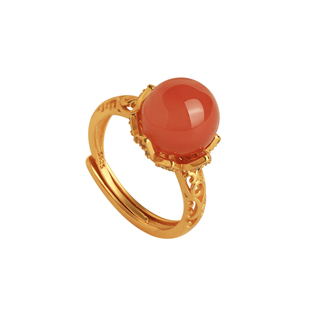 小银匠冰种天然南红纯银戒指女国风高级红色玉石金镶玉宝石金包银