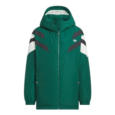 阿迪达斯25冬季新款男大童三叶草工装户外中长款保暖羽绒服KD4062