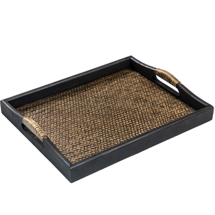 泰国藤编茶盘泰式复古木质餐具盘子文玩托盘美容院专用竹编茶托盘