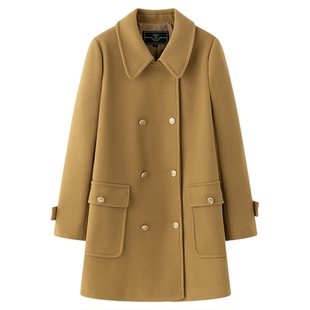 东京岁时记jk秋冬学院风驼色毛呢外套小个子保暖双排扣大衣中长款
