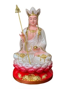 地藏王菩萨 家用供奉树脂白衣彩绘佛神像地藏摆件 法器禅杖可单买