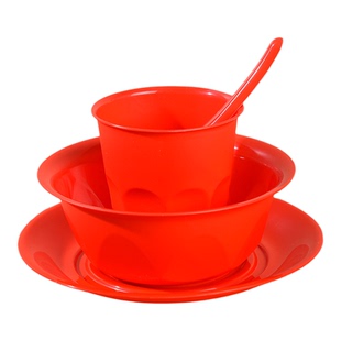 红色稻壳一次性餐具四件套碗筷套装结婚宴席乔迁套装加厚硬可降解