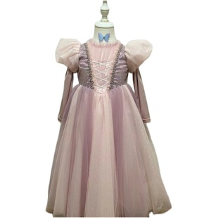 YFY女童秋冬乐佩公主连衣裙发光公主裙生日礼服气质长裙长发公主