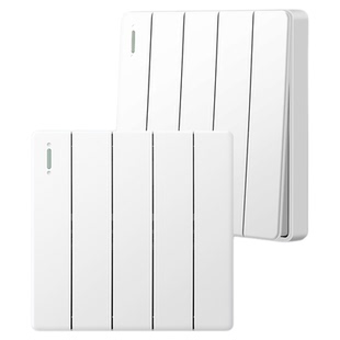 86型家用客厅照明五开单控灯开关5开一路双控墙壁暗装5联电源面板