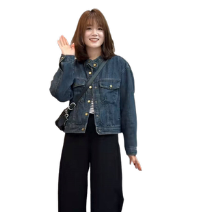 小个子短款立领牛仔外套女2026春季新款复古港风休闲显瘦夹克上衣