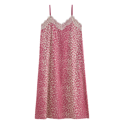 带胸垫吊带睡裙女夏性感蕾丝豹纹