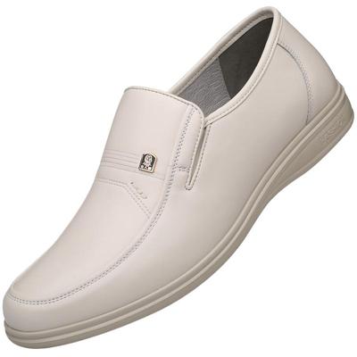 老人头休闲白皮鞋真皮软底爸爸鞋