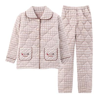 浪莎睡衣女纯棉加厚夹棉保暖套装