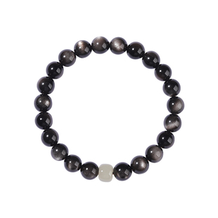 天然黑曜石手链银曜石手串女男生黑水晶黑银耀石和田玉转运珠佛珠