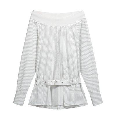 F1Protagonist一字肩白色衬衫