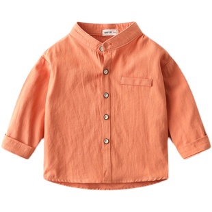 男童长袖衬衫纯棉春秋新款童装宝宝白色立领上衣儿童帅气衬衣潮童