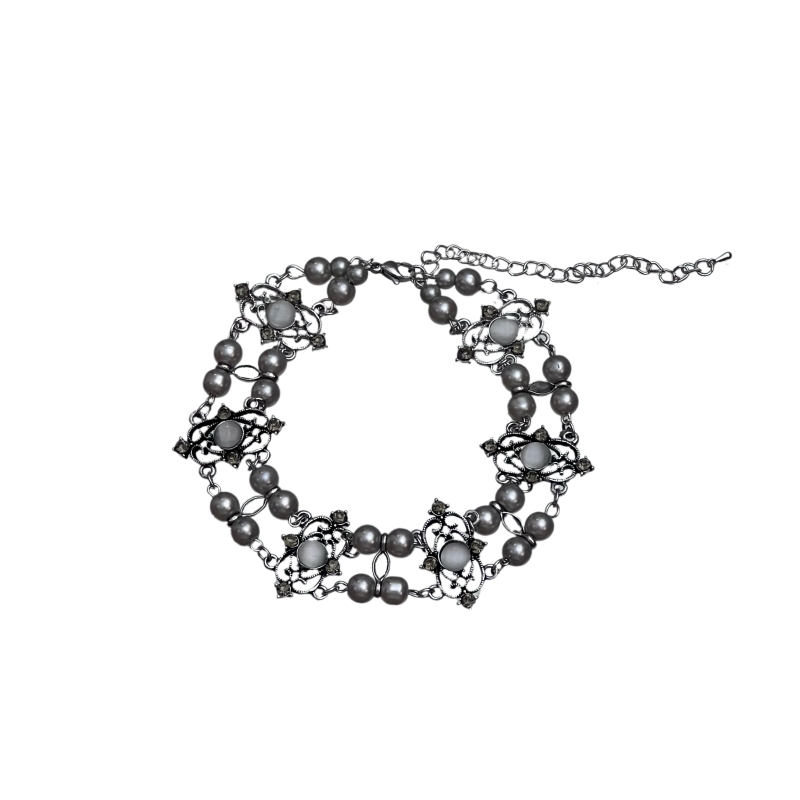 chocker/.珍珠复古双层虎眼石颈链欧美轻奢项链宫廷气质少女项圈