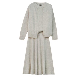 Mountlis蒙缇【吴xin同款】100%美利奴羊毛套装慵懒风半裙三件套