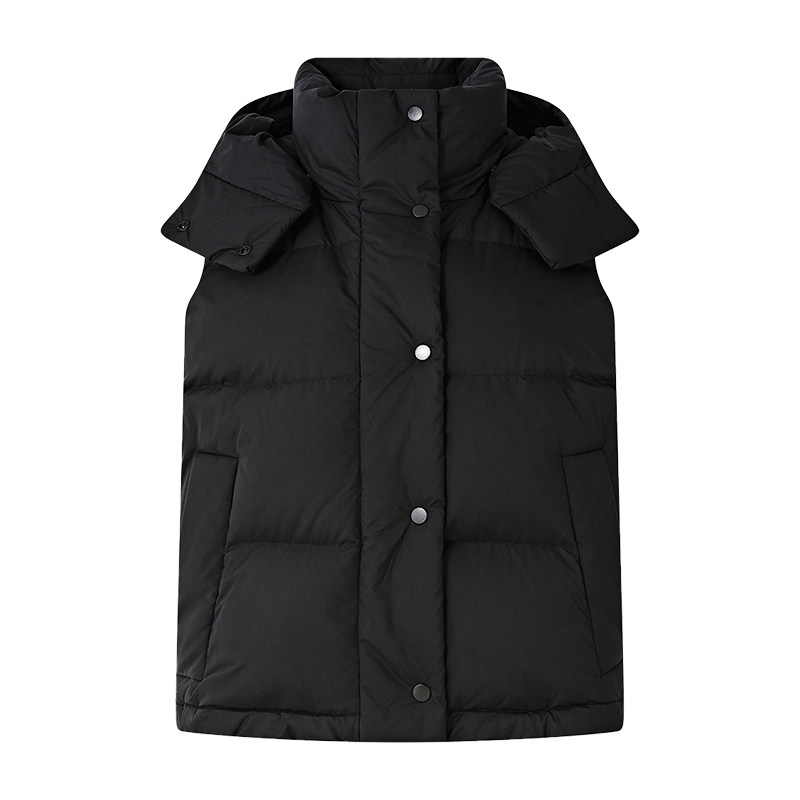 90白鸭绒连帽四格羽绒服马甲外套