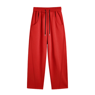 大红色广场舞加绒加厚保暖弯刀阔腿裤女秋冬显瘦显高个子休闲裤子