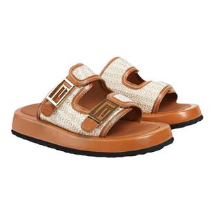 fed平底外穿拖鞋夏季新款女鞋金属搭扣草编凉拖鞋女款D0428-YA669