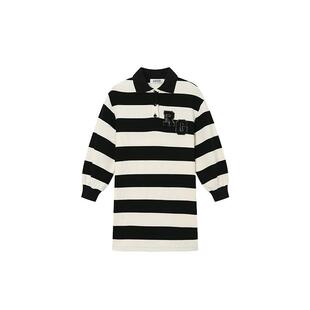 RBIGX瑞比克童装秋季新款polo条纹潮流logo立体绣花连衣裙
