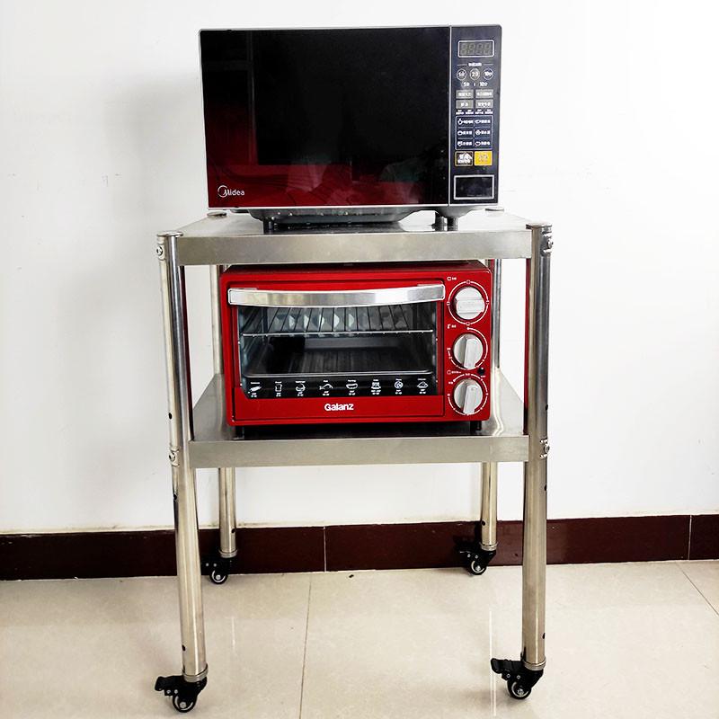 厨房不锈钢两层带轮置物架万向轮推拉收纳整理架子餐厅双层小推车