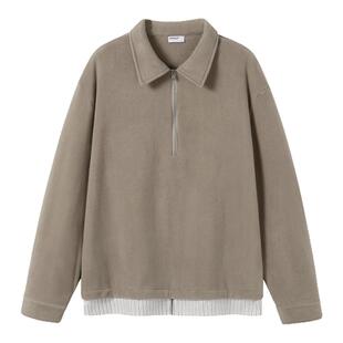 SOMENUM森林 25AW「假两件」防泼水防静电条纹拼接保暖拉链摇粒绒