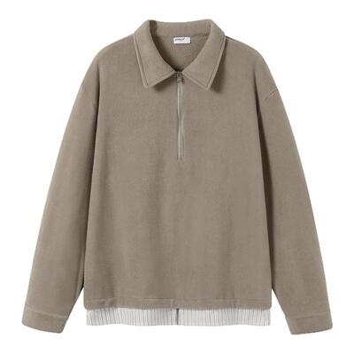 SOMENUM森林 25AW「假两件」防泼水防静电条纹拼接保暖拉链摇粒绒