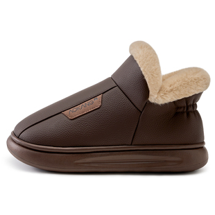 奥康冬季棉拖鞋包跟男加绒保暖防滑防水皮面外穿室内居家高帮棉鞋