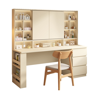 国补实木梳妆台一体化妆镜新款奶油风收纳储物现代卧室简约化妆桌