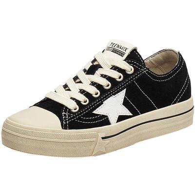 天美意复古厚底帆布鞋星