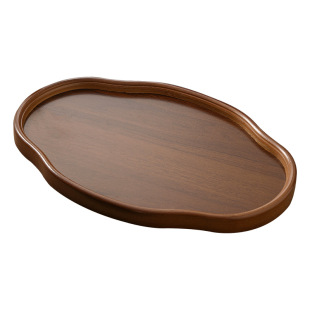 中式胡桃木色茶托盘椭圆形竹质干果盘子客厅茶几家用茶点心摆放盘