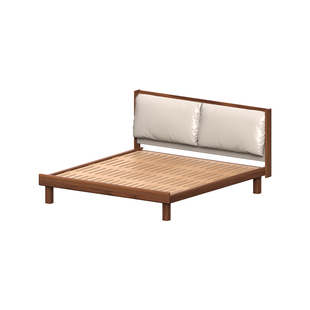 出乎生活家具云境软包床黑胡桃木高靠背真皮床主卧1米8双人实木床